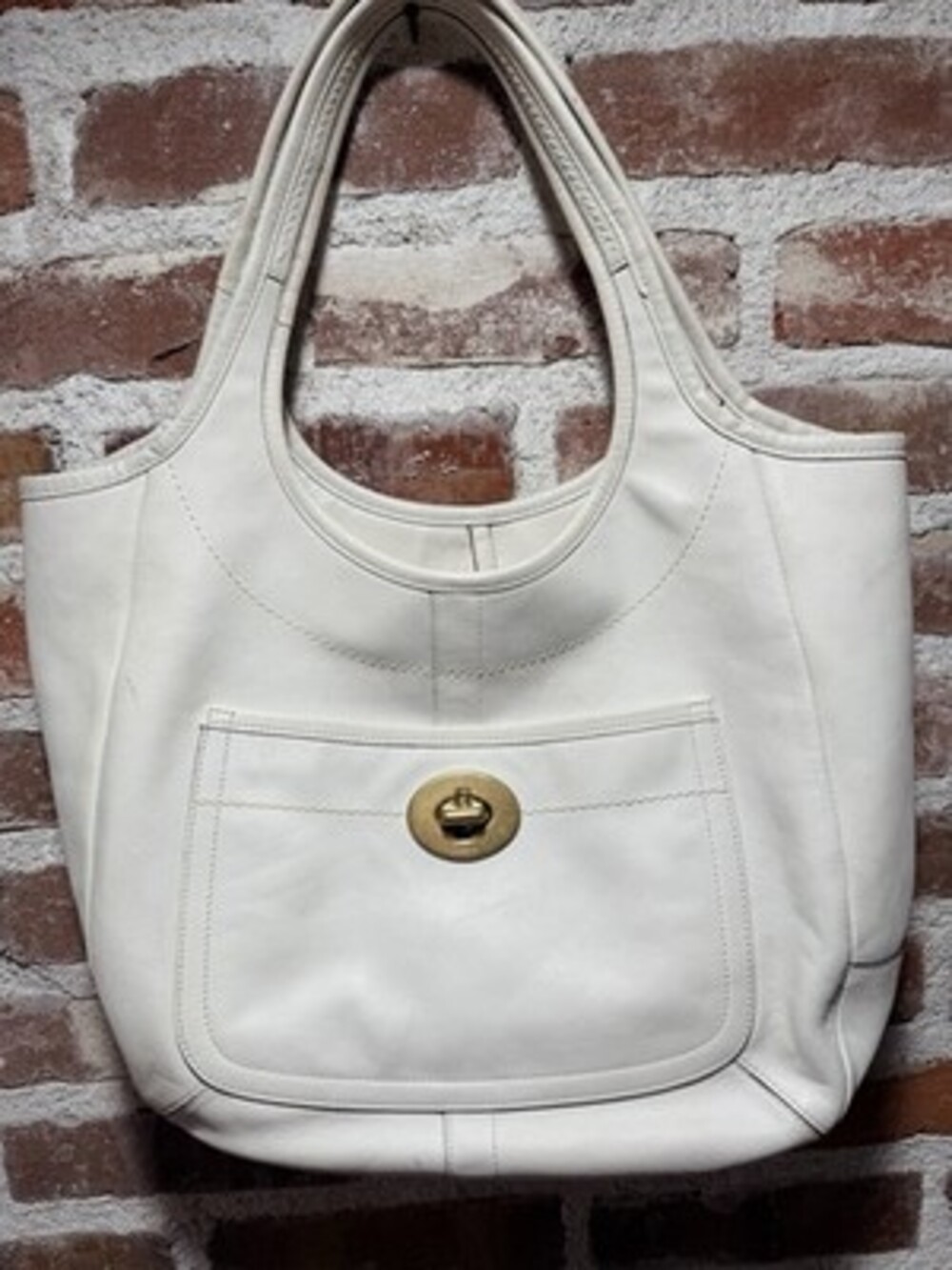 Coach Ergo Legacy Tote 10743 10744 Ivory White Leather Turnlock Shoulder Bag Y2K